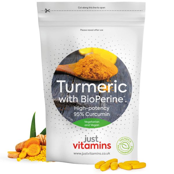 High Strength Turmeric Curcumin 95% + Black Pepper Bioperine® 10,000mg Tablets x60, 2 Month Supply, Advanced Turmeric Supplement with Patented Black Pepper Extract for Max Absorption - UK Made