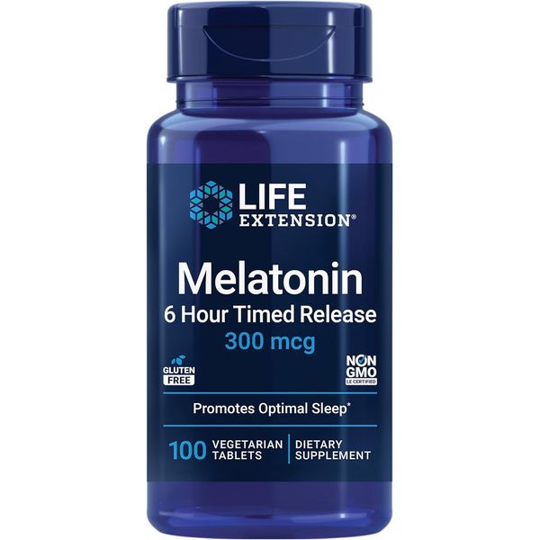Life Extension Melatonin 6 Hour Timed Release, 300 mcg - 100 veg tablets(2 PACK)