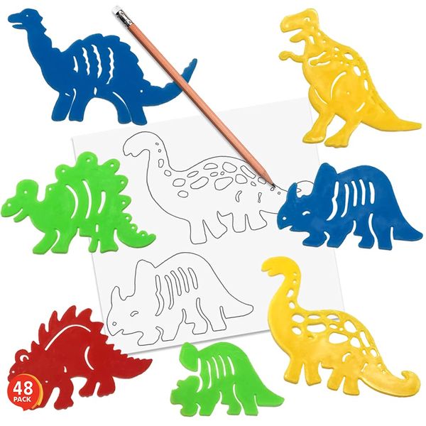 ArtCreativity Dinosaur Stencils Set for Kids, Bulk Set of 48, Colorful Drawing Template Kit, Fun Arts and Crafts Supplies, Gift Idea for Boys and Girls, Learning Tool for Children