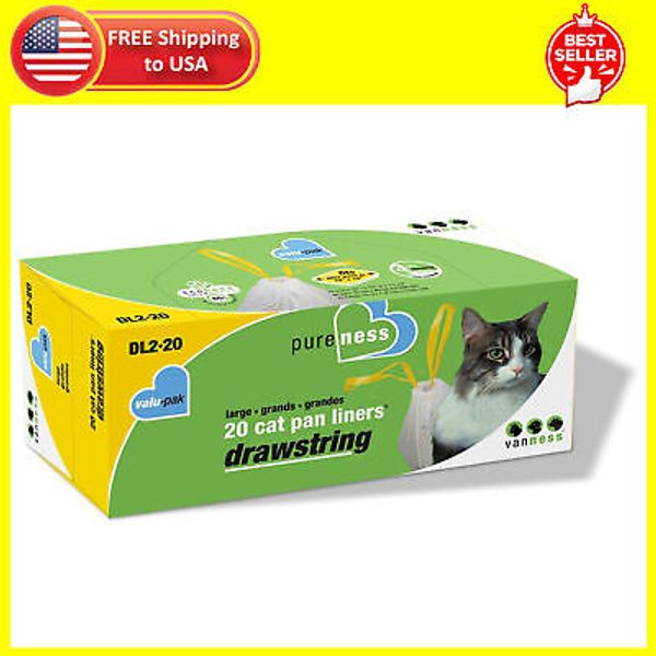 Van Ness Pets Drawstring Cat Litter Box Liners, Unscented, Large Size, 36” X 18”