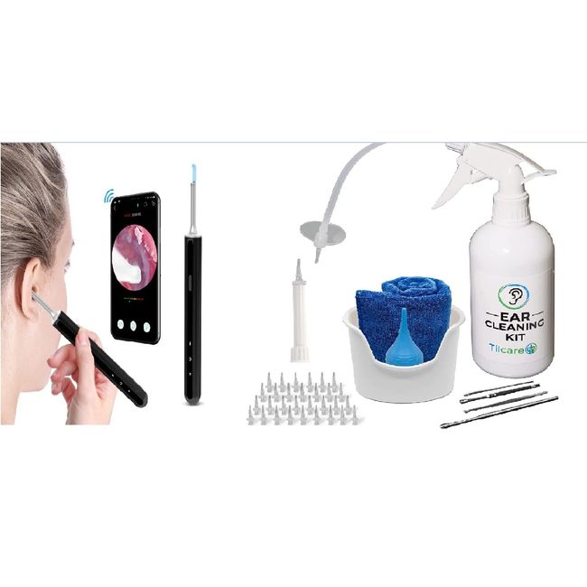 Ear Wax Removal Tool & 2-in-1 Rechargeable Ear Flush Kit with Ear Cleaner Camera