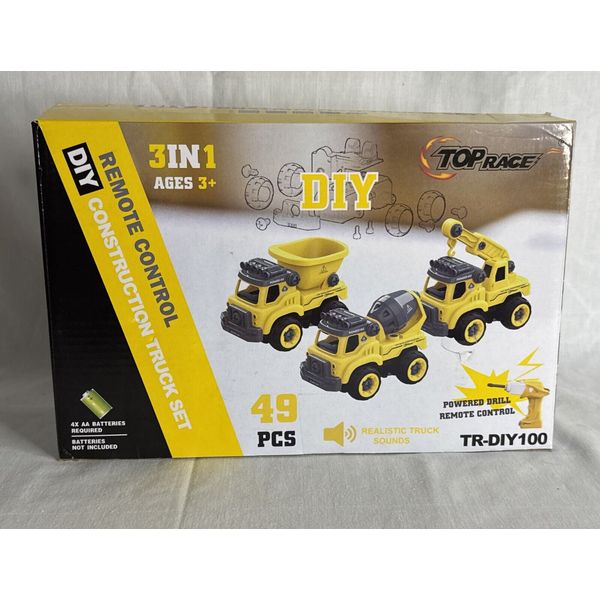 Top Race 3in1 Remote Control Battery Powered DIY Construction Trucks Set