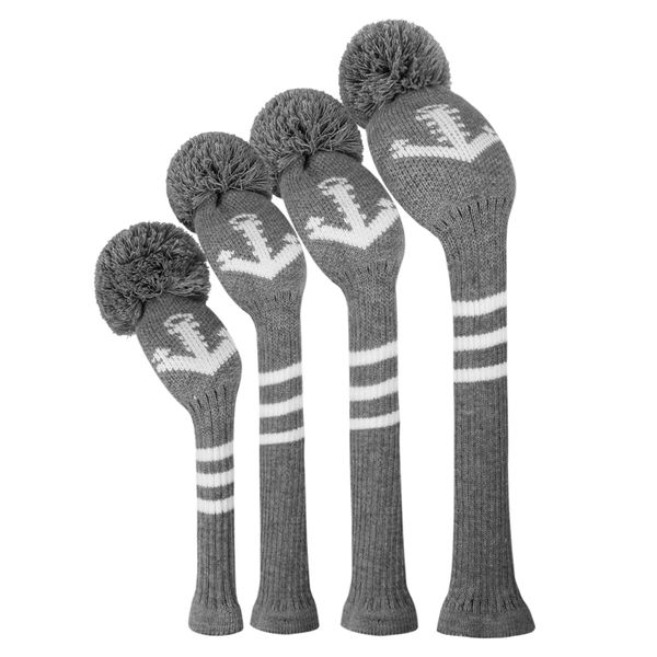 Knit Golf Wood Headcover Set of 4 for Driver Wood, Fairway Wood*2, Utilities (Grey Anchor)