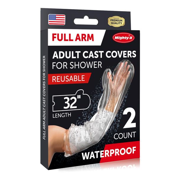 100% Waterproof Cast Cover Arm - [Tight Seal] - Easy to Use - 2pk - Reusable Full Arm Adult Сast Сover for Shower Arm, Shoulder, Hand & Elbow - Waterproof Arm Cover for Shower