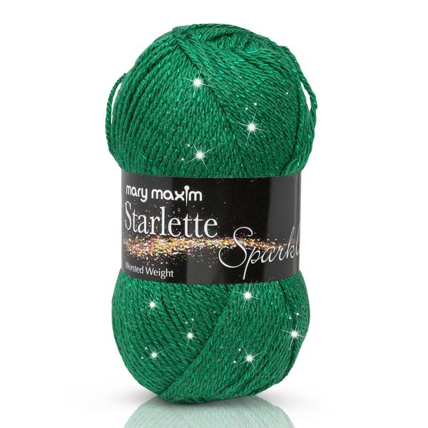 Mary Maxim Starlette Sparkle Yarn - 4 Medium Worsted Weight Yarn, 98% Acrylic, 2% Polyester Yarn for Knitting and Crocheting - 4 Ply Soft Yarn for Blankets, Clothing, Decor - 196 Yards (Emerald)