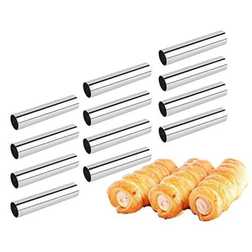 FantasyDay Non-stick Cream Horn Cones, 12 Pcs Stainless Steel Big Screw Croissant Mould Cannoli Form Tubes, Cream Roll Mold Pastry Baking Mold - Christmas Anniversary Free Standing Pastry Cone Shaper