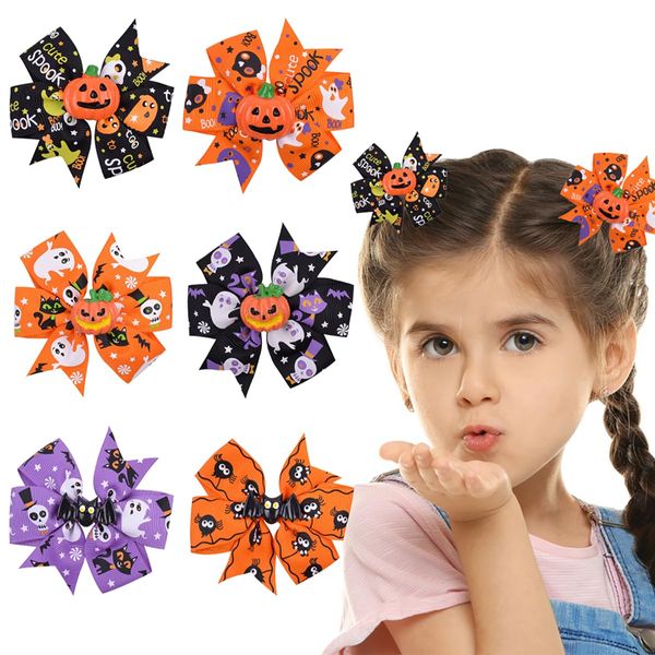 6 Pcs Halloween Hair Bows Clips For Little Girls Pumpkin Hair Barrettes Black Bats Bow Hair Clip Gothic Hair Accessories Bowknot Hair Clips For Women Baby Kids Halloween Party Cosplay Decorations