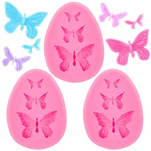 3PCS Silicone Butterfly Molds, 3 Mini Butterflies Shapes Cute Fondant Cake Baking Chocolate Candy Cupcake Topper Desserts Valentines Wedding Mother's Day Decoration Polymer Clay DIY Crafts for Women