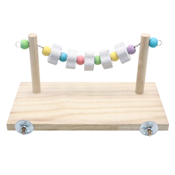 Wontee Wooden Stand Platform with Grinding Toys Bird Perch Stand for Parakeets Cockatiels Conures Rats Gerbils Chinchillas Squirrels