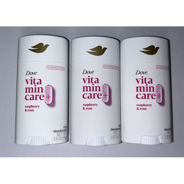 3~Dove VitaminCare Women’s Deodorant Raspberry & Rose Aluminum Free 2.6oz