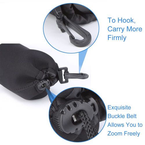 Helweet Lens Bag, Camera Lens Bag, Protective Bag for Camera Lens, Lens Bag, with Adjustable Drawstring and Rotating Clip, Thick Lens Bag to Protect the Lens, Size M, L, black, Additional pocket