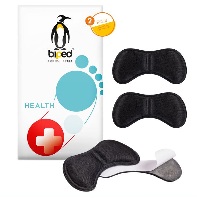 biped HEALTH 2 Paar Fersen Polster für zu große Schuhe und bei Fersenschmerzen - selbstklebende Fersenschützer - atmungsaktive Fersenkissen zur Vorbeugung von Blasen und Wundscheuern z2808(schwarz)