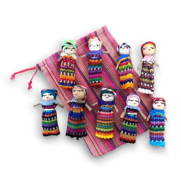 Thorness Set of 9 Guatemalan handmade Worry Doll with a colourful crafted storage bag | Worry Dolls for Girls | Worry Dolls For Boys | Anxiety Dolls | Worry Doll | Guatamalan Doll