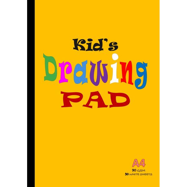 Kid's Drawing Pad A4: Drawing Paper for Children, 100 Pages/50 Sheets, 90gsm Thick Plain Sketch and Colouring Paper Book | 210 x 297mm - Yellow cover