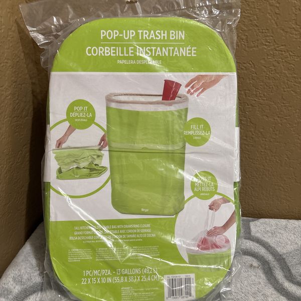 Pop-Up Trash 1 Bin Tall Kitchen Size 13 Gallon disposable parties camping