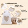 HMIEPRS 40 Pcs Burlap Bags, Linen Drawstring Bags with Gift Tags, Heart Hessian Bags, Jute Cloth Favour Pouches for Wedding Fabric Christmas Party Birthday DIY Craft (White Beige)