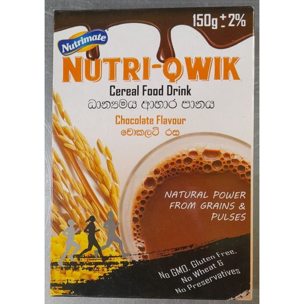 Nutrimate, Nutri -Qwik  Cereal Food Drink Chocolate flavored,Gluten Free150 gms