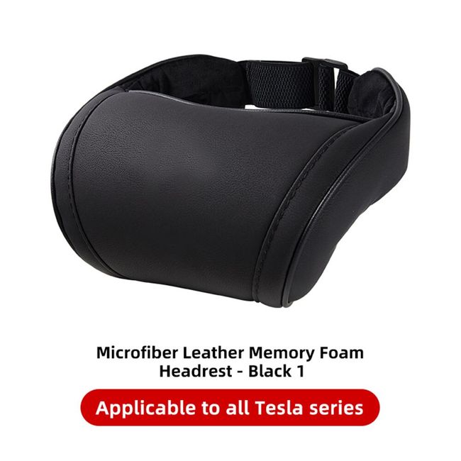 Black Car Headrest Neck Pillows Travel Cushion PU Leather & Memory