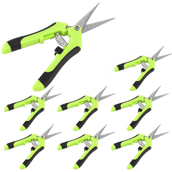 HAKZEON 8 PCS 6.5 Inch Bud Trimming Scissors, Professional Stainless Steel Gardening Pruning Shears, Gardening Hand Pruners for Easy Pruning Garden Tree Pot Plant Flowers