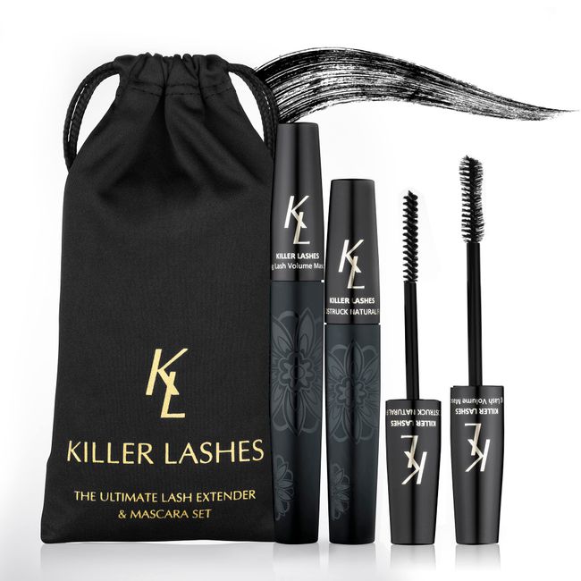 KL Killer Lashes Mascara Black & Ultimate Fiber Lash Extender Set - Waterproof Mascara for Volume and Length | Lengthening & Volumizing Mascara & Lash Extension Beauty Set, 1 Count (120 days Supply)