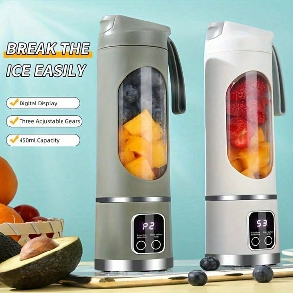 White Portable USB Rechargeable Mini Blender – 3 Modes Digital Display 12-Blade