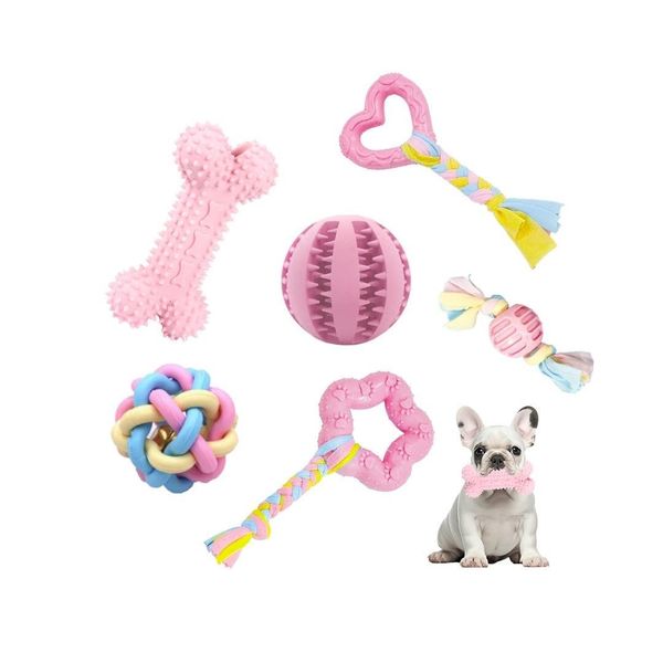 Bambinom Puppy Chew Toys, 6 Pack Puppy Teething Toys for Small Breed, Soft Rubber Cute Pink Dog Toys, Eco-Friendly, Teeth Cleaning Interactive for Small Dogs