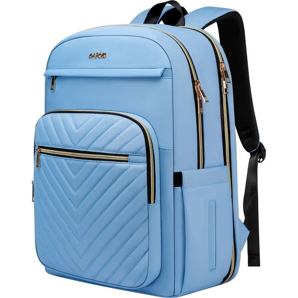 CAFELE Laptop Backpack Purse for Women Men Waterproof Teacher Nurse Bag, 17.3 inch Work laptop Bag with USB Port, Business Travel Computer Backpack Light Blue