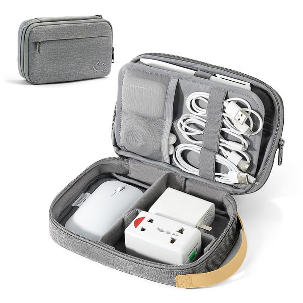 Veki Kabeltasche Organizer Tasche, Wasserdicht Elektronische Tasche, Reise Kabel Organizer Tasche für Ladekabel, Festplatten, Powerbank, Elektronische Zubehör, Kabel, USB, SD Karten (Grau)