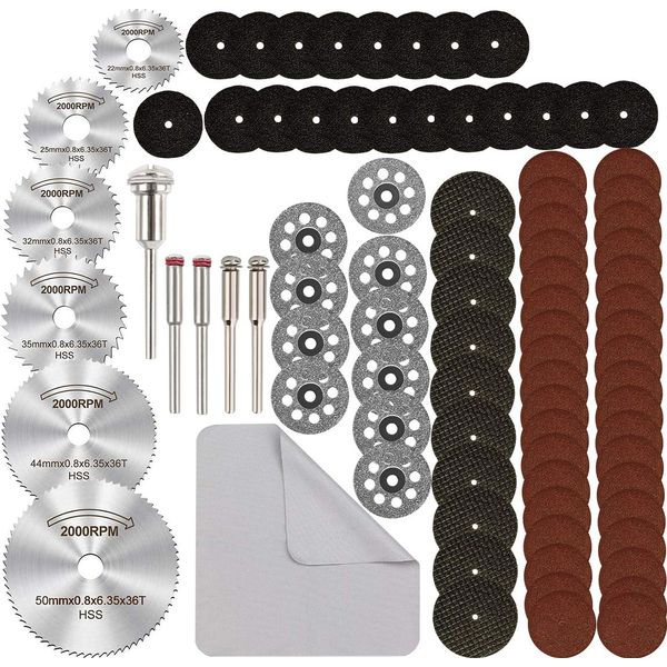 Cutting Wheel Set for Rotary Tool, 88Pcs HSS Circular Saw Blades Diamond Wood Glass Plastic Metal Stone Cutting Drill Wheels Kit with Mandrels for Dremel