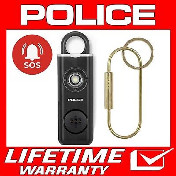 POLICE Personal Alarm Keychain 130dB Emergency Siren Alarm LED Flashlight Black