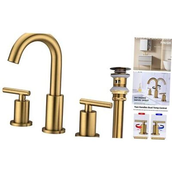 Bathroom Faucet 2 Handle 8 Inch Widespread Bathroom Sink Brushed Brass Gold