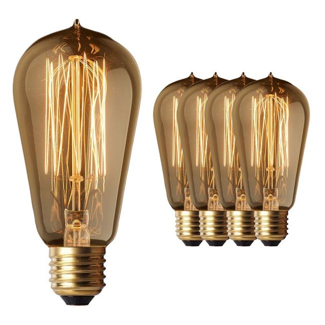 Moonrock & Co. Vintage Edison Light Bulbs - 60W Old Fashion Squirrel Cage Filament - 120 Volts - 230 Lumens - ST58 Teardrop - Dimmable Antique Amber Lighting - Warranty Included