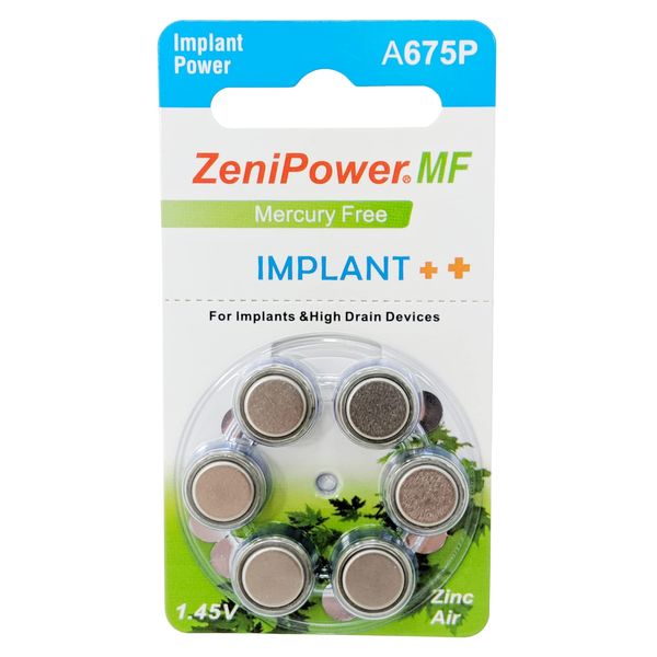 ZeniPower Extra High Power Cochlear Implant BTE Speech Processor Batteries Zinc Air 1.4V Size 675P, 675CI, Implant Plus (180 Batteries)