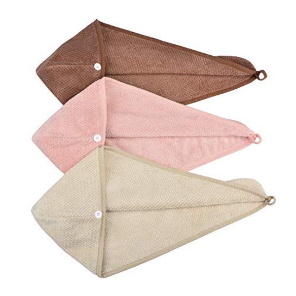 Hair Drying Towel, Hair Cap, Hair Drying Cap, Towel Cap, Pool Towel, Shower Cap, Hair Towel, Lightweight, Quick Drying, Absorbent, Bath Towel, After Bath (Brown + Khaki + Misty Rose)