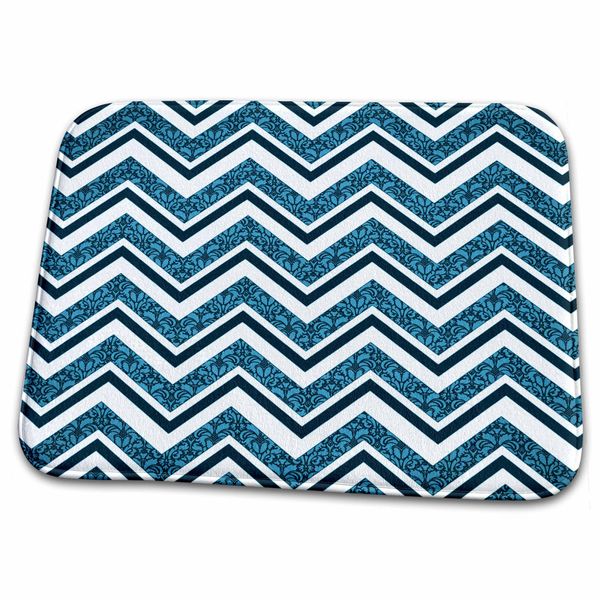 Dish Drying Mat - New Generation Damask Patterned Chevron Stripes In Bright Blue New Generation Chevron Stripes