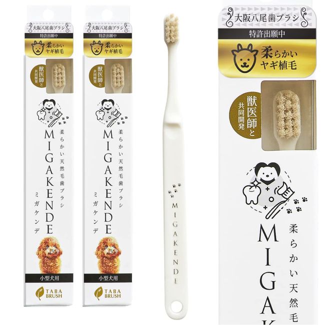 MIGAKENDE Small Dog Toothbrush, 2 Pieces (Goat Flock: Super Soft), Made in Japan, Natural Hair