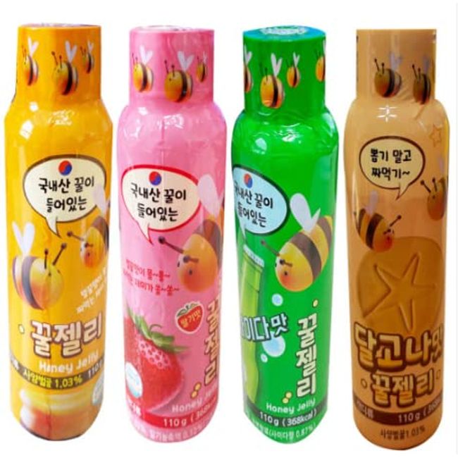 Honey Jelly, 3.9 oz (110 g), Honey Flavor, Strawberry Flavor, Cider Flavor, Targona Flavor, Total of 4 Bottles, Korean Jelly, Gummy, Korean Food, Honey, SNS ASMR