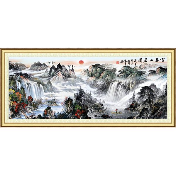 Cross Stitch, Mountain, River, Waterfall, Ink Style, Chinese Style, C0233