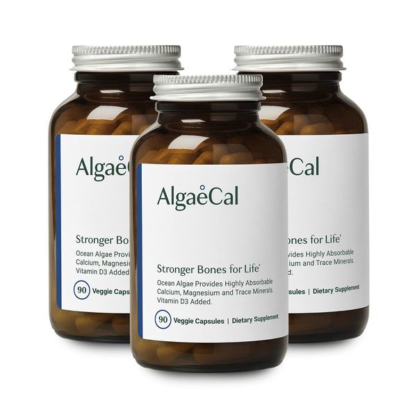 ALGAECAL - Plant Based Calcium Supplement with Vitamin D3 (1000 IU) for Bone Strength, Contains 13 Minerals Supporting Bone Health, Organic Calcium for Women & Men, 90 Veggie Caps, 3 Month Supply