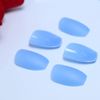 Inilbran Coffin Press on Nails Matte Blue Glue on Nails Medium Long Coffin Fake Nails French Ballerina Stick on Nails Blue Fingernails Solid Color Full Cover Acrylic Nails for Women and Girls 24Pcs