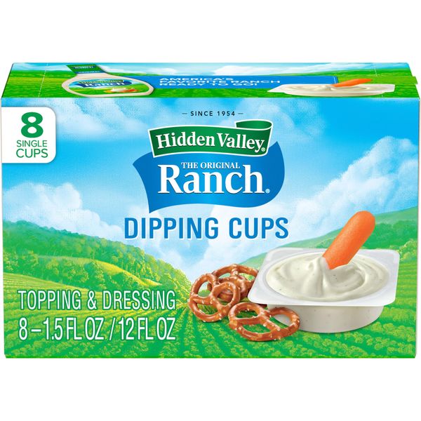 Hidden Valley Ranch Dressing & Dipping Sauce, Ranch Dressing, Gluten Free Salad Dressing To Go Cups, On-the-Go Dipping Sauce, 1.5 Ounce Dipping Cups (Pack of 8)