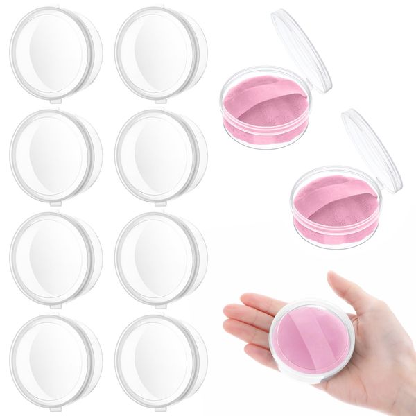 8 Pcs Powder Puffs Cases, Round Powder Puff Container Clear Makeup Sponge Protective Container Portable Beauty Blender Holder Reusable Dust-Proof Pocket Cosmetic Puff Box for Travel