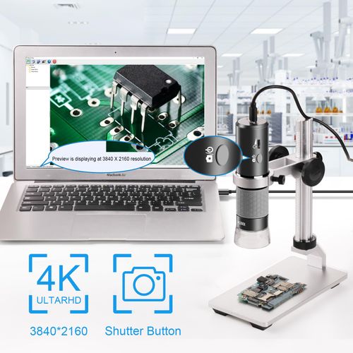 Cainda 4K 3840x2160p WiFi Digital Microscope Camera with Adjustable Metal Stand, Wireless Portable Microscope for iPhone Android Phone and Windows Mac PC