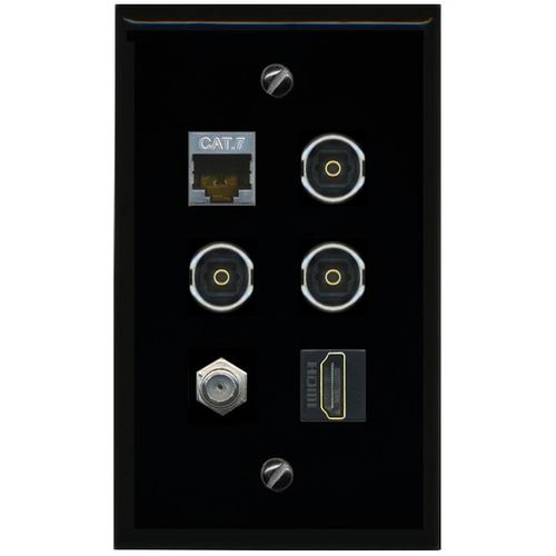RiteAV CAT7 Coax HDMI 3 TOSLINK Flat/Solid Wall Plate [Black]
