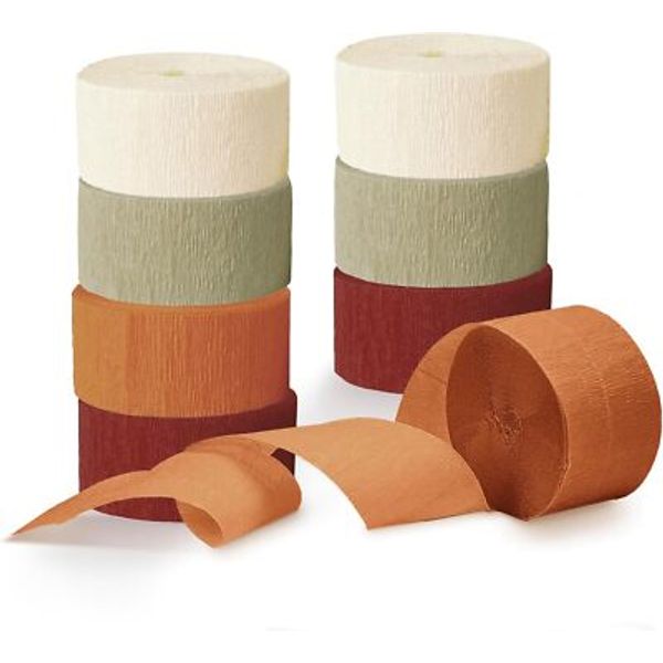 NICROLANDEE 8 Rolls Orange Burgundy Green Crepe Paper Streamers for Fall