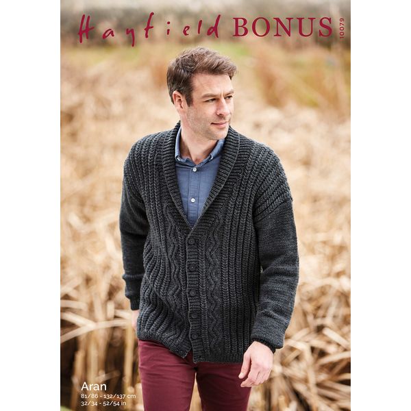 Hayfield Bonus Aran Knitting Pattern - 10079 Cardigan
