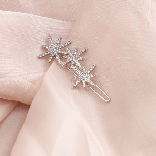 Inilbran Vintage Crystal Star Hair Clip Silver Crystal Wedding Hair Barrettes Vintage Cz Star Hairpin Barrette Sparkly Cz Hair Pins Hairclip Decorative Bobby Pins Crystal Wedding Headpieces for women