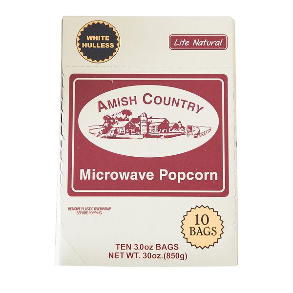 Amish Country Popcorn | Old Fashioned Microwave Popcorn | 10 Bags Lite Natural White Hulless | Non-GMO, Gluten Free, Microwaveable and Kosher (10 Bags)