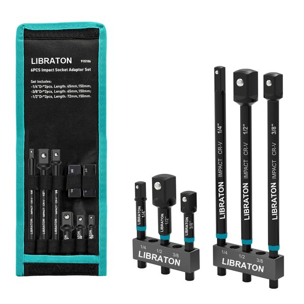 Libraton Impact Grade Socket Adapter Set, 3" 6", Drill Socket Adapter, Impact Socket Adapter, Socket Driver Adapter, Drill Socket Adapter Extension, with Storage Bag