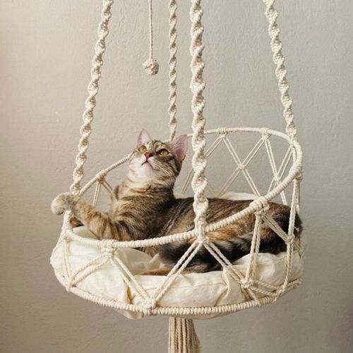 Macrame Cat Hammock Boho Style Hanging Swing Bed Pet Cat Sleeping Bed